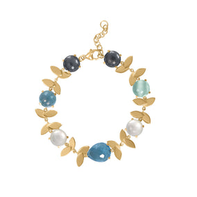6.5" + 1" Lovely Leaves! 14 Karat Gold Plated Multi Stone Bracelet