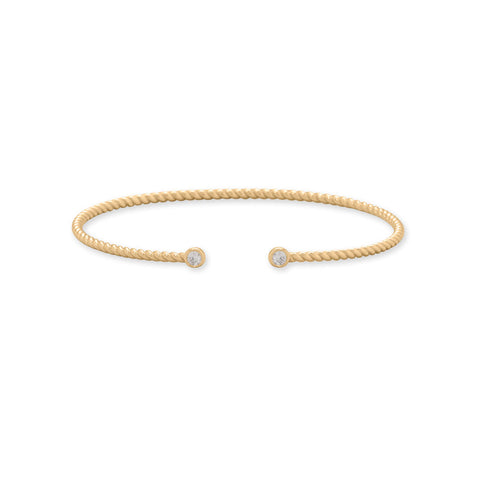 14 Karat Gold Plated CZ Twist Cable Cuff Bracelet