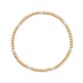 7" 3mm 14/20 Gold Filled and Polished Silver Bead Stretch Bracelet