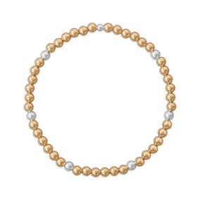 7" 4mm 14/20 Gold Filled and Polished Silver Bead Stretch Bracelet