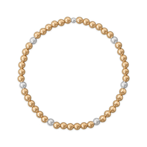 7" 4mm 14/20 Gold Filled and Polished Silver Bead Stretch Bracelet