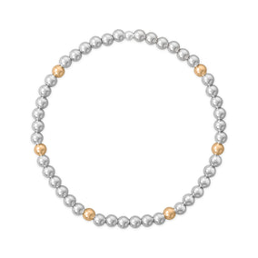 7" 4mm Polished Silver and 14/20 Gold Filled Bead Stretch Bracelet