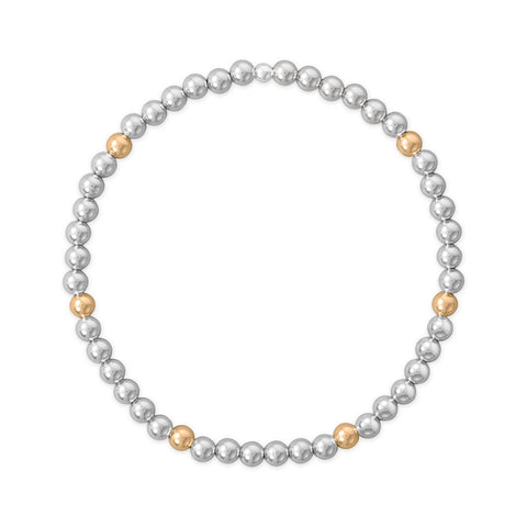 7" 4mm Polished Silver and 14/20 Gold Filled Bead Stretch Bracelet