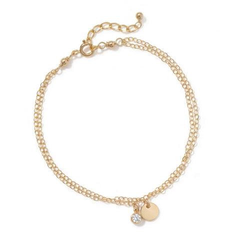 6.5" + 1" 14/20 Gold Filled 3mm Lab Grown Diamond and Disc Charm Bracelet