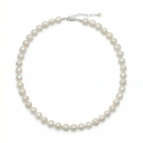 18"+2" White Cultured Freshwater Pearl Knotted Necklace