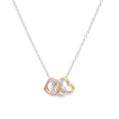 15.75" + 2" Tri Tone Heart Necklace
