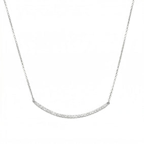 18" + 2" Rhodium Plated Curved CZ Bar Necklace