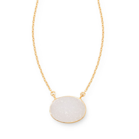 16" + 2" 14 Karat Gold Plated White Druzy Necklace