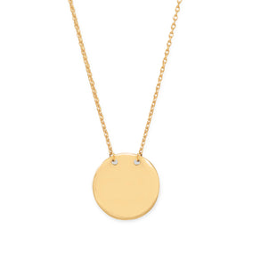 14 Karat Gold Plated Polished Round Engravable Disk Necklace