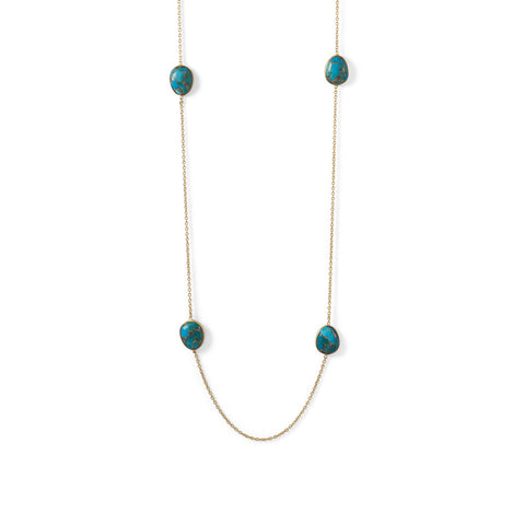 14 Karat Gold Plated Turquoise Stone Endless Necklace