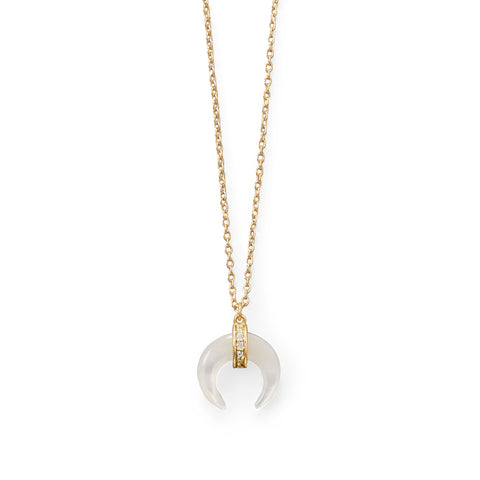 Mother of Pearl and CZ Crescent Gold Plated Necklace