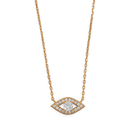 16"+2" 14 Karat Gold Plated CZ Evil Eye Necklace