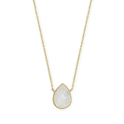 16"+2" 14 Karat Gold Plated Pear Rainbow Moonstone Necklace