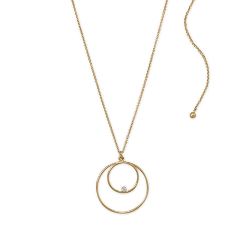 Adjustable 22" 14/20 Gold Filled Double Circle with CZ Necklace