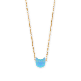 16" + 2" 14 Karat Gold Plated Synthetic Opal Kitty Cat Necklace