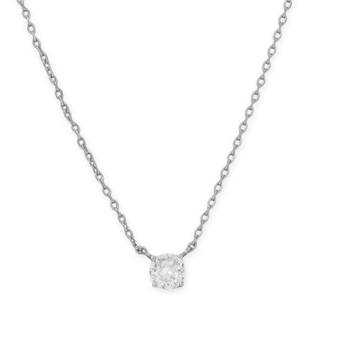 16" + 2" Rhodium Plated 5mm CZ Necklace