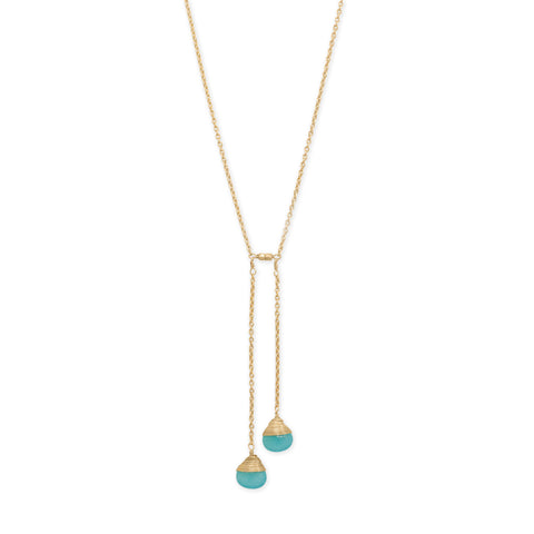 14 Karat Gold Plated Aqua Chalcedony Lariat Necklace