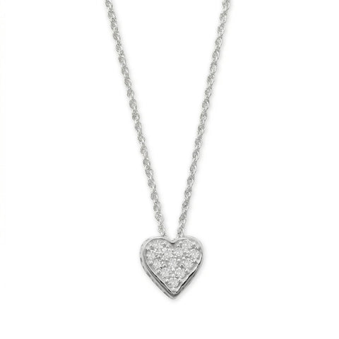 16" + 2" Pave CZ Heart "MOM" Necklace