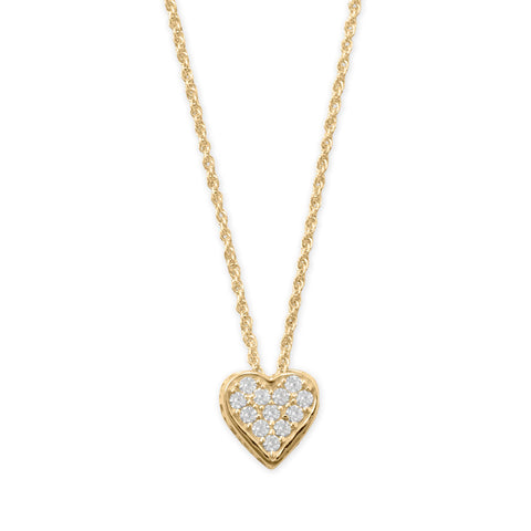16" + 2" 14 Karat Gold Plated Pave CZ Heart "MOM" Necklace