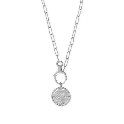 22" Rhodium Plated Owl Medallion Necklace
