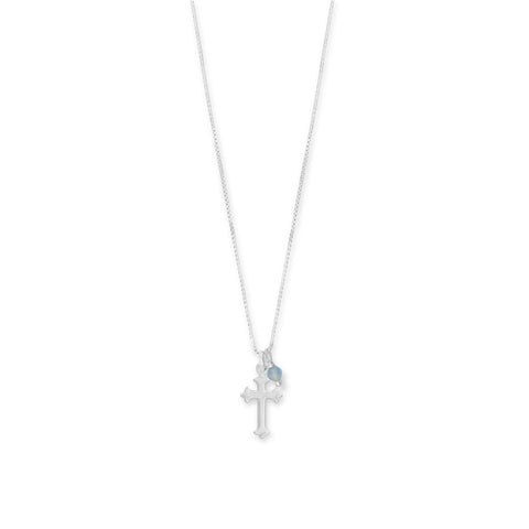 16" Birthstone and Small Ornate Cross Charm Necklace