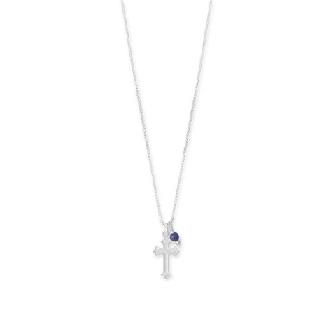 16" Birthstone and Small Ornate Cross Charm Necklace