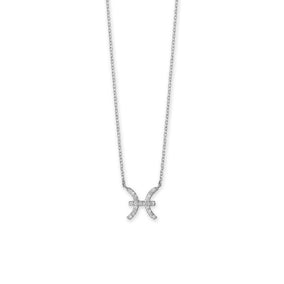 16" Rhodium Plated CZ Zodiac Symbol Necklace (All Signs)