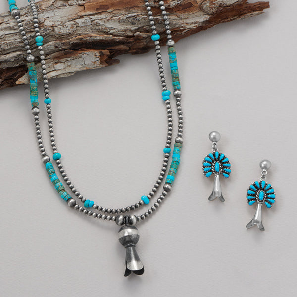 Authentic Vintage Native American Navajo Mrnci Turquoise Sterling Silver Squash Blossom Necklace Authentic Vintage Native American Navajo Mrnci Turquoise Sterling Silver Squash Blossom Necklace