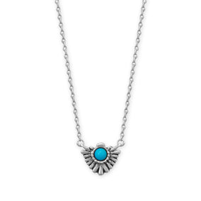 16" + 2" Rhodium Plated Oxidized Fan with Imitation Turquoise Necklace