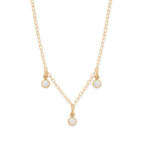 15" + 2.25" 14/20 Gold Filled White Opal Charm Necklace
