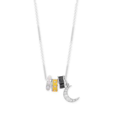 Midnight Marvels! 18" Rhodium Plated Charm Necklace