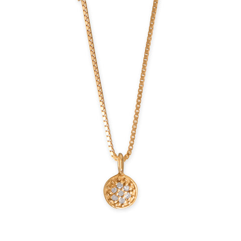 16" 14 Karat Gold Plated Diamond Studded Disk Necklace