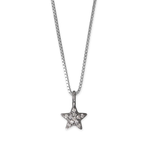 16" Black Rhodium Plated Diamond Studded Star Necklace