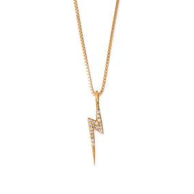 16" 14 Karat Gold Plated Diamond Studded Lightning Bolt Necklace