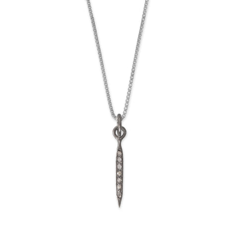 16" Small Black Rhodium Plated Diamond Studded Spike Necklace