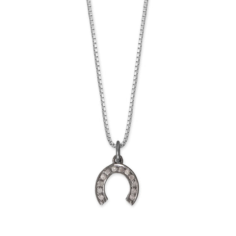 18" Black Rhodium Plated Diamond Studded Horseshoe Necklace