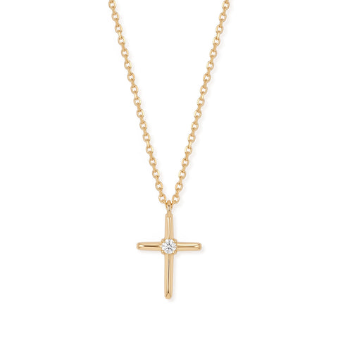 16" + 2" 14 Karat Gold Plated Lab Grown Diamond Cross Necklace