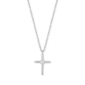 16" + 2" Rhodium Plated Lab Grown Diamond Cross Necklace