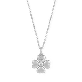 16" + 2" Rhodium Plated Lucky Clover Lab Grown Diamond Necklace