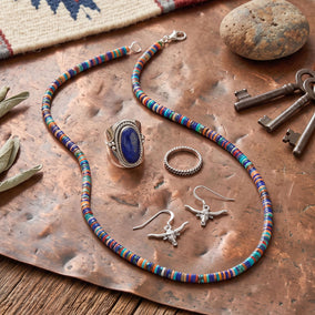 17" Turquoise and Lapis Multi Stone Heishi Necklace