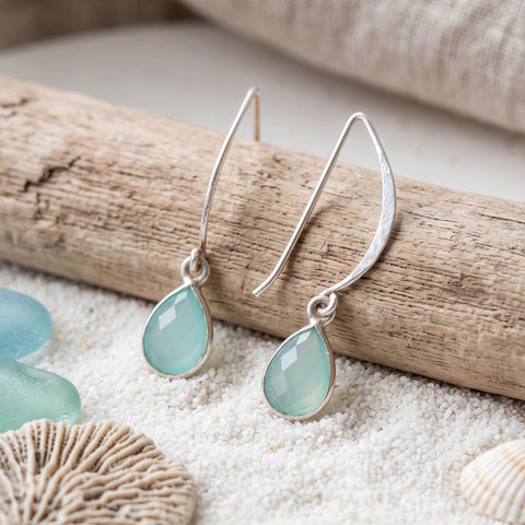 Pear Aqua Chalcedony Drop Earrings