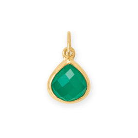 14 Karat Gold Plated Pear Green Onyx Charm