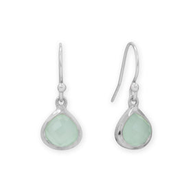 Rhodium Plated Pear Aqua Chalcedony Charm