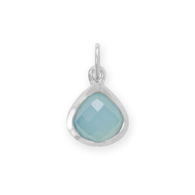 Rhodium Plated Pear Blue Chalcedony Charm