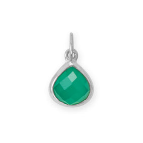 Rhodium Plated Pear Green Onyx Charm