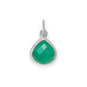 Rhodium Plated Pear Green Onyx Charm