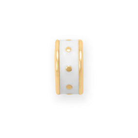 14 Karat Gold Plated White Enamel Inlay Dotted Wheel Bead Charm