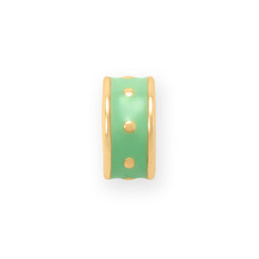 14 Karat Gold Plated Lime Green Enamel Inlay Dotted Wheel Bead Charm