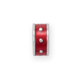 Rhodium Plated Red Enamel Inlay Dotted Wheel Bead Charm