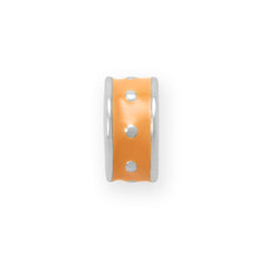 Rhodium Plated Orange Enamel Inlay Dotted Wheel Bead Charm